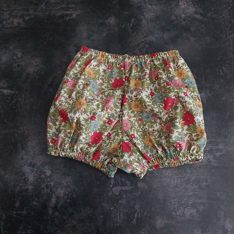 Floral Baby Bloomers – Cotton Poplin Nappy Covers in Red, Lilac & Blue