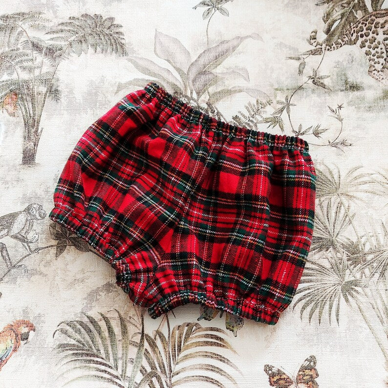 Red Tartan Baby Bloomers – Soft Brushed Cotton Nappy Cover