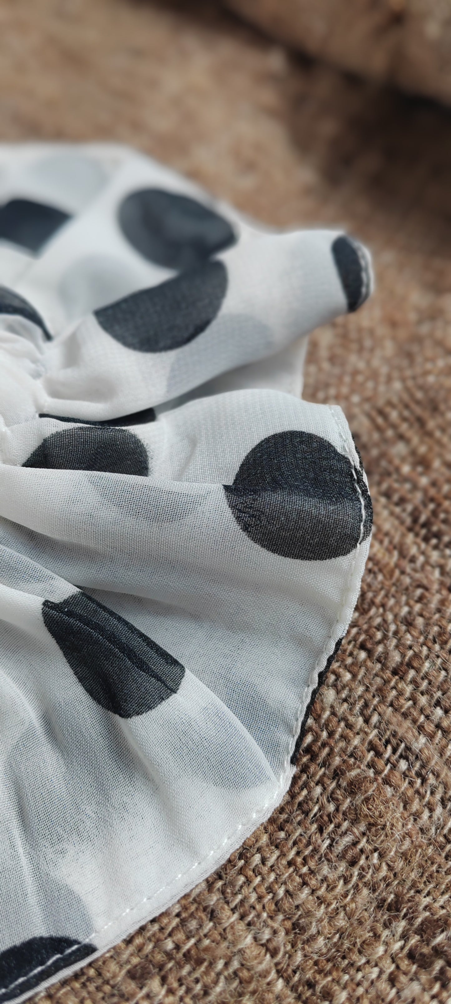 Handmade Chiffon Polka Dot Scrunchie – Ivory & Black, Vintage-Inspired Hair Accessory | Made in the UK