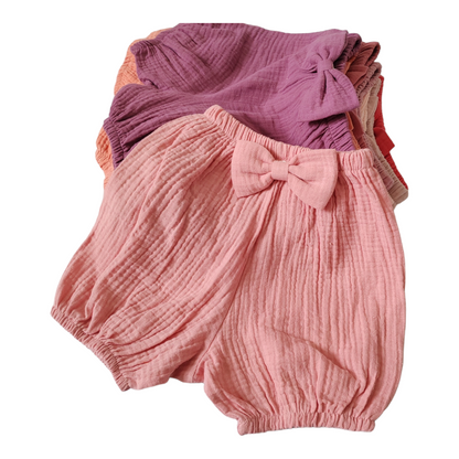 Baby Girl Muslin Bow Bloomers – Soft Cotton Nappy Cover