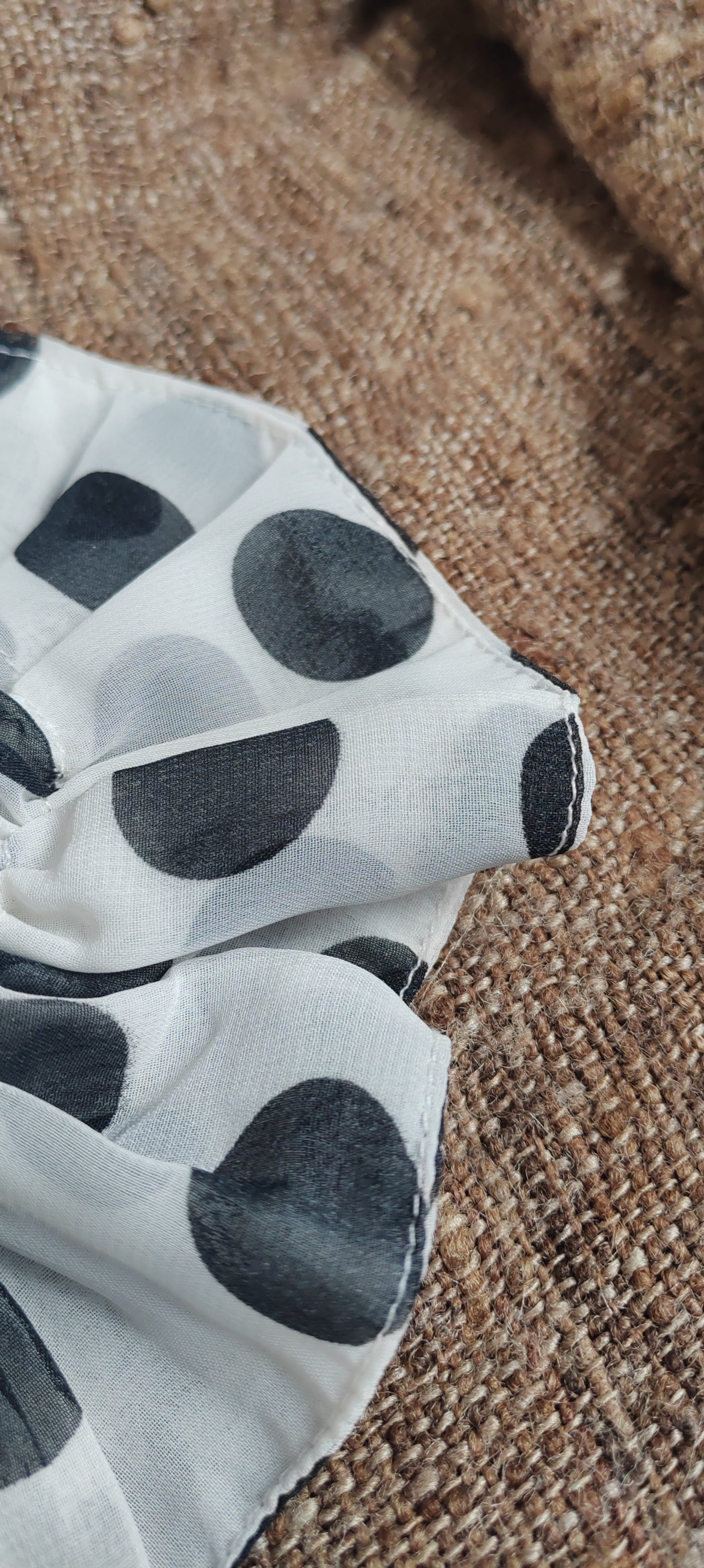 Handmade Chiffon Polka Dot Scrunchie – Ivory & Black, Vintage-Inspired Hair Accessory | Made in the UK