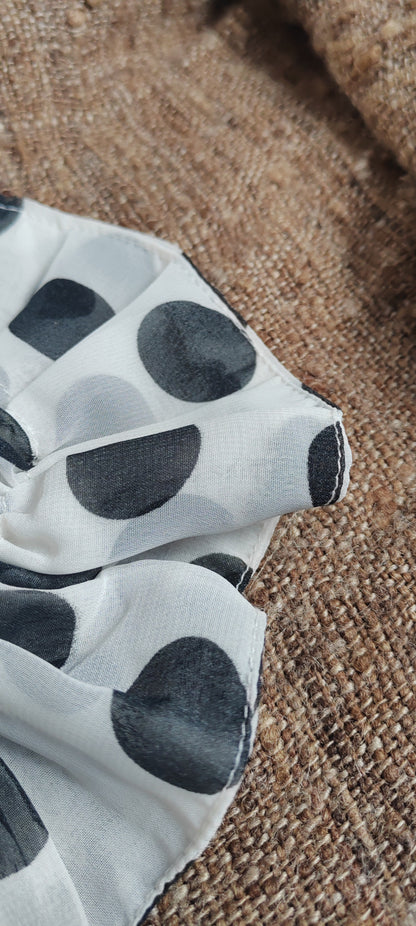 Handmade Chiffon Polka Dot Scrunchie – Ivory & Black, Vintage-Inspired Hair Accessory | Made in the UK